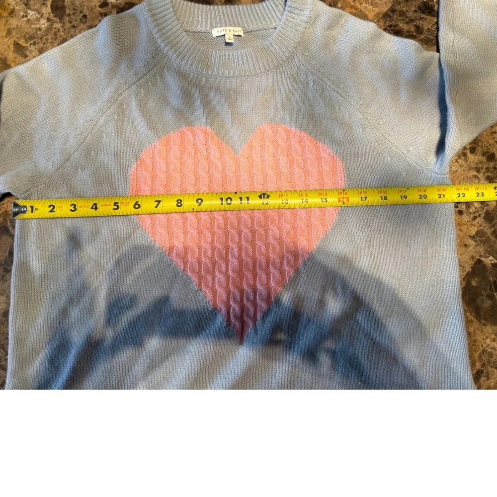 Kate & Sam Womens Blue Pink Heart Cable Knit Sweater Crew Neck High Low Large